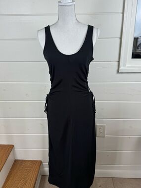 H&M NWT Black Cut Out Midi Dress Side Ruched Sleeveless Women’s Small